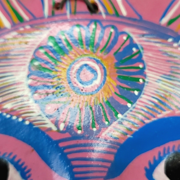 Talavera  hand-made and painted redware  sun face wall plaque - Picture 3 of 5